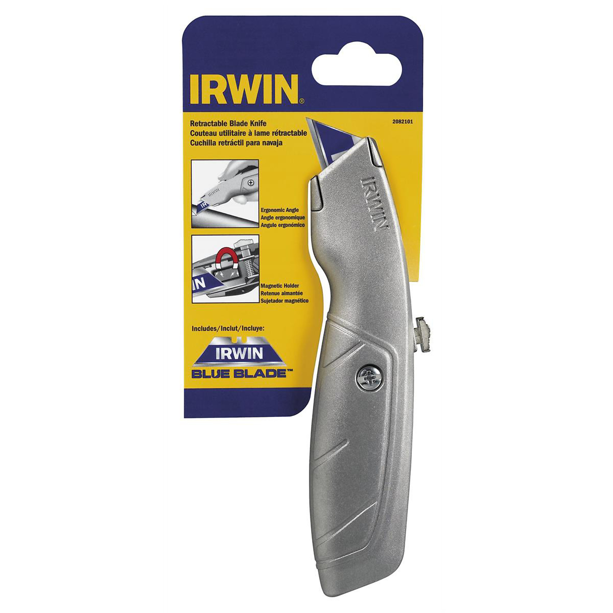Irwin Standard Retractable Utility Knife — 3-Position, Magnetic Nose, Blade Storage, Model# IRW2082101